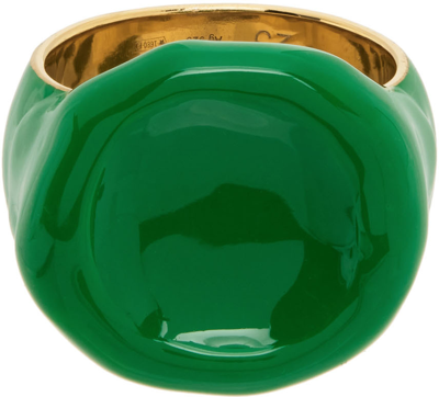 Shop Bottega Veneta Green & Gold Seal Ring In 3707-grass