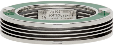 Shop Bottega Veneta Silver & Green Bolt Ring In 3707-grass