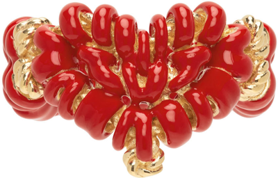 Shop Bottega Veneta Red & Gold Bead Ring In 8822-chili