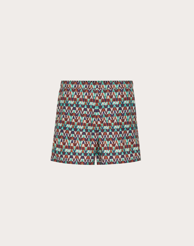 Shop Valentino Uomo Swim Shorts With Optical  Print In Mint/multicolor