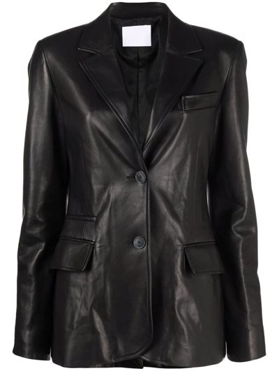 Shop Drome Single Breasted Black Leather Blazer In Nero