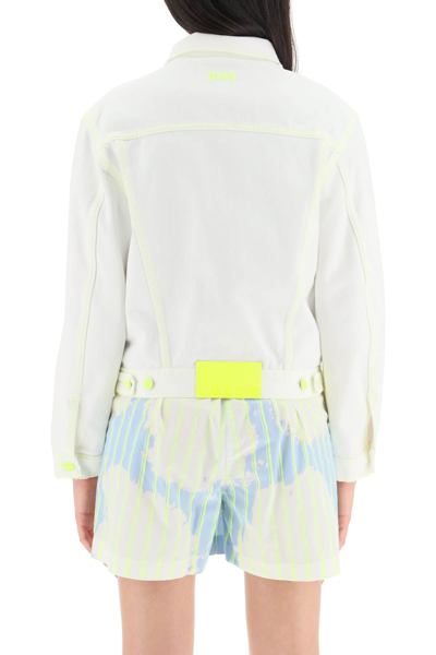 Shop Msgm Denim Jacket With Fluorescent Stiching In Mixed Colours