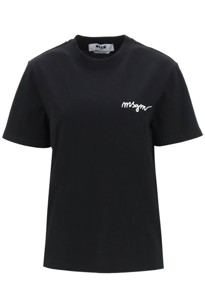 Shop Msgm Logo Embroidery T-shirt In Black