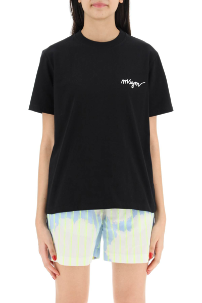 Shop Msgm Logo Embroidery T-shirt In Black