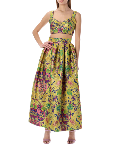 Shop Dolce & Gabbana Pencil Skirt In Floral Lurex Jacquard In Yellow Jacuard