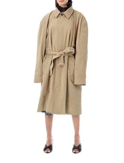 Shop Balenciaga Reversible Belted Trench Coat In Black Beige