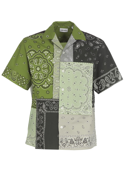 Shop Kenzo Shirt With Patchwork In Green