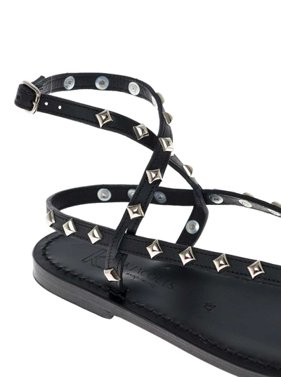 Shop Kjacques Black Leather Sandals With Studs