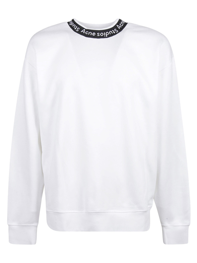 Shop Acne Studios Logo Neck Sweater In 183/optic White