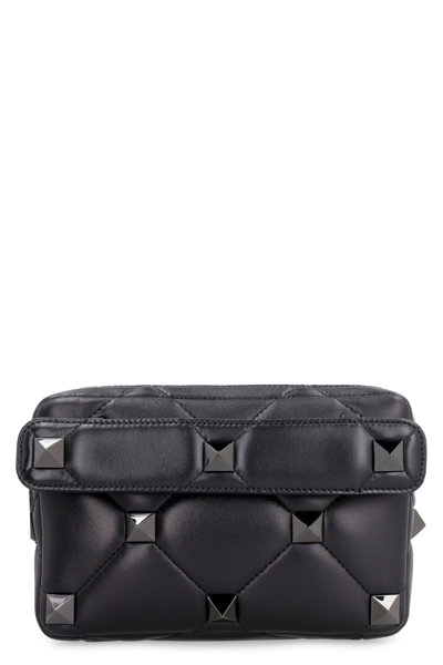 Shop Valentino Garavani - Roman Stud Quilted Leather Shoulder Bag In Black