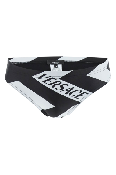 Shop Versace Maxi Greca Print Swim Briefs In Nero Bianco (black)