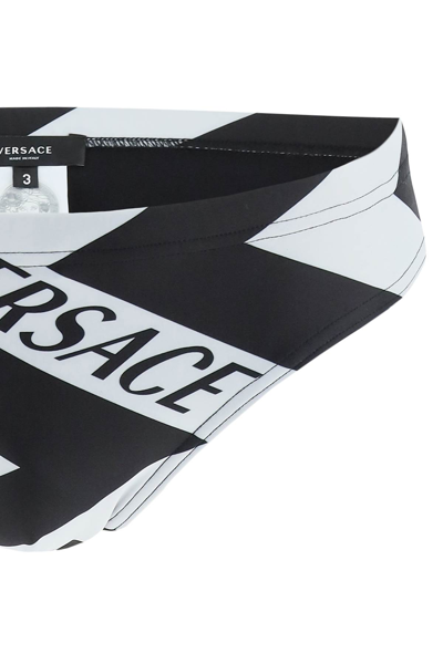 Shop Versace Maxi Greca Print Swim Briefs In Nero Bianco (black)