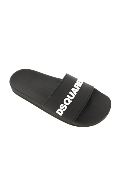 Shop Dsquared2 Logo Rubber Slides In Black (black)