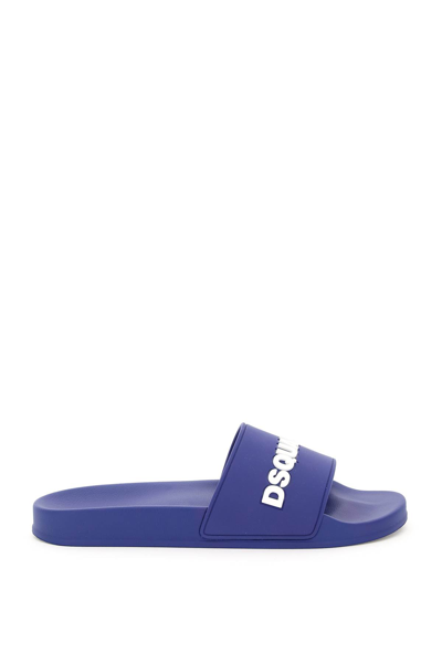 Shop Dsquared2 Logo Rubber Slides In Blue (blue)