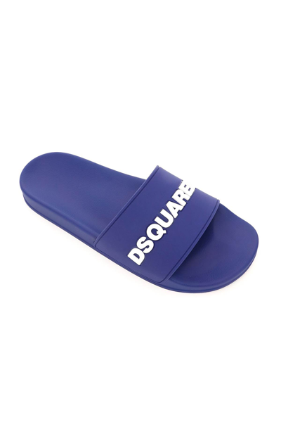 Shop Dsquared2 Logo Rubber Slides In Blue (blue)