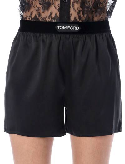 Shop Tom Ford Solid Silk Satin Boxer Shorts In Black
