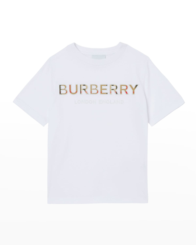 Shop Burberry Kid's Eugene Vintage Check Logo T-shirt In White