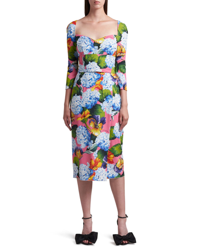 Shop Dolce & Gabbana Floral-print Cady Corset Midi Dress In Ortensie V