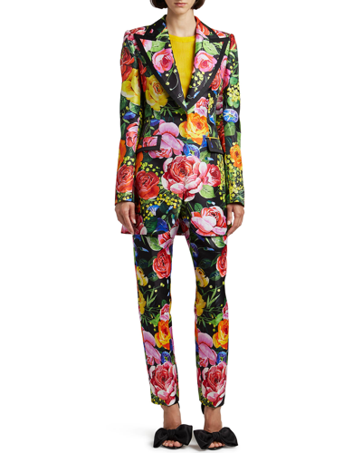 Shop Dolce & Gabbana Floral-print Shantung Silk Blazer Jacket In Bouquet Fd
