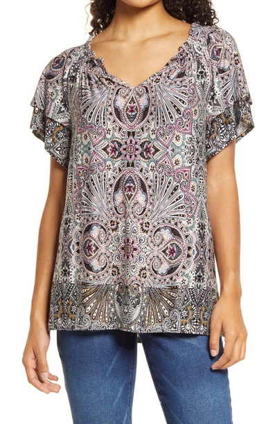 Shop Wit & Wisdom Folklore Print Top In Dark Forest Multi