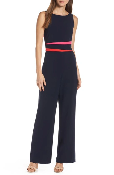 Shop Vince Camuto Colorblock Crepe Jumpsuit In Navy/ Red