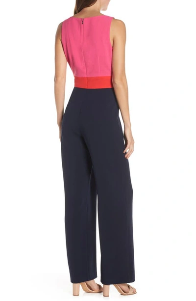 Shop Vince Camuto Colorblock Crepe Jumpsuit In Navy/ Red