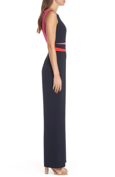 Shop Vince Camuto Colorblock Crepe Jumpsuit In Navy/ Red