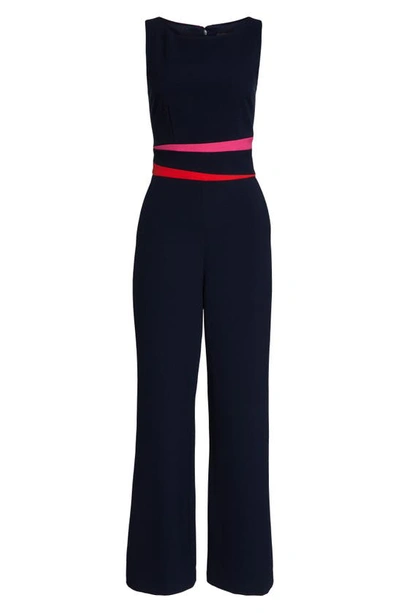 Shop Vince Camuto Colorblock Crepe Jumpsuit In Navy/ Red