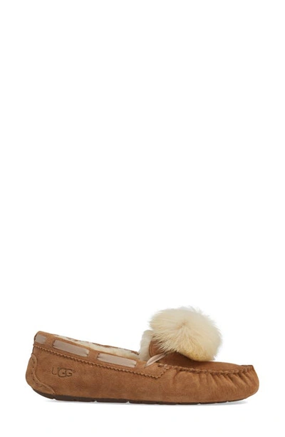 Shop Ugg Dakota Genuine Shearling Pompom Slipper In Chestnut Suede