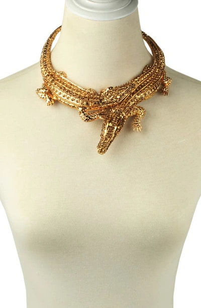 Shop Eye Candy Los Angeles The Luxe Collection See You Later Alligator Collar Necklace In Gold