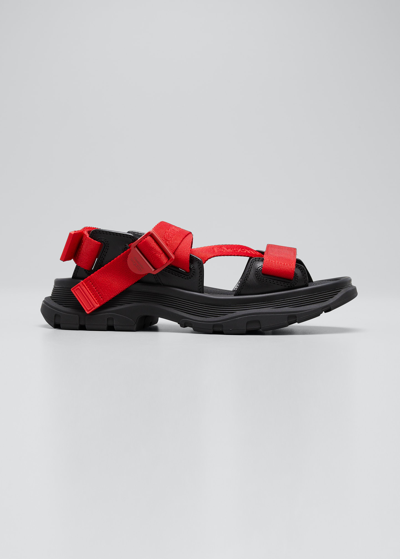 Shop Alexander Mcqueen Men's Strappy Leather Sport Sandals In P.ant.rose