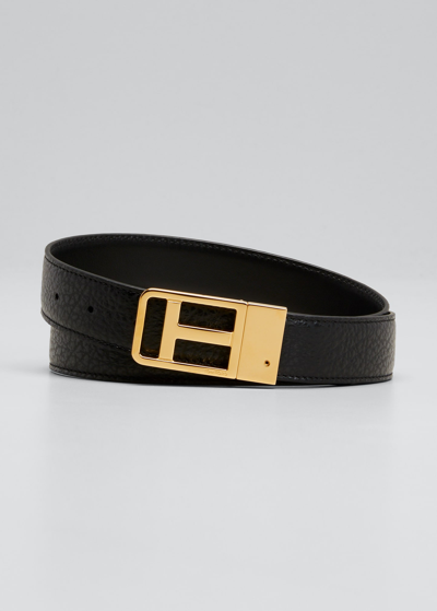 Shop Tom Ford Men's Leather T-buckle Belt In U9000 Black