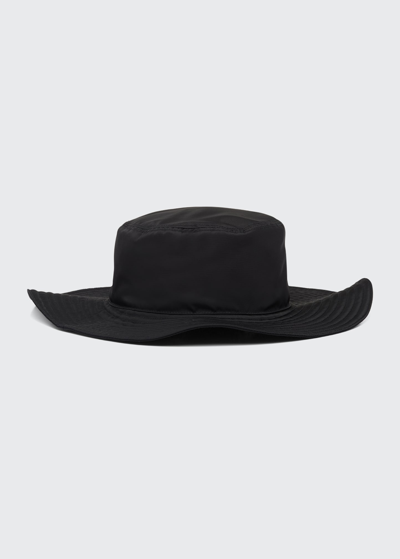 Shop Prada Men's Re-nylon Wide Brim Hat W/ Logo Chin Strap In F0002 Nero