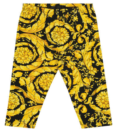 Versace Multi Barocco Graphic-print Stretch-cotton Leggings 6-36 Months 24 Months In Nero+oro