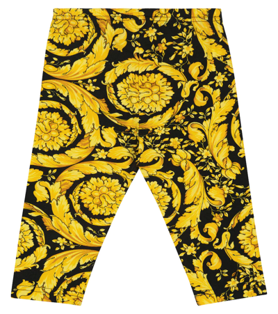 Versace Multi Barocco Graphic-print Stretch-cotton Leggings 6-36 Months 24 Months In Nero+oro