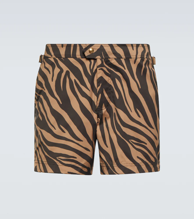 Shop Tom Ford Tiger Print Shorts In Md Bge Sld