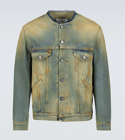 Shop Maison Margiela Collarless Denim Jacket In Dirty Wash