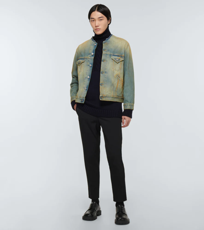 Shop Maison Margiela Collarless Denim Jacket In Dirty Wash