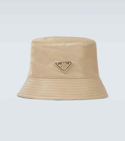 Prada Logo Tab Bucket Hat In Deserto