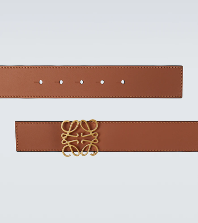 Shop Loewe Anagram Leather Belt In Tan/black/gold