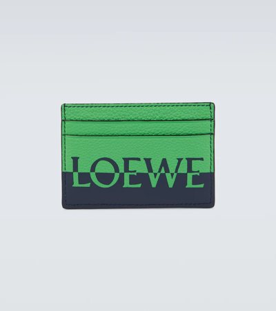 Shop Loewe Leather Cardholder In Apple Green/deep Navy