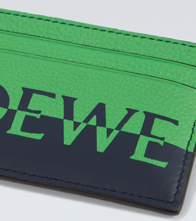 Shop Loewe Leather Cardholder In Apple Green/deep Navy