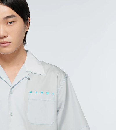 Shop Marni Short-sleeved Cotton Bowling Shirt In Alluminium