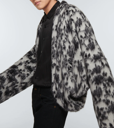 Shawl-collar Brushed Mohair-blend Jacquard Cardigan In White