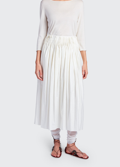 Shop The Row Ruth Pleated Cotton Midi Skirt In Ivory