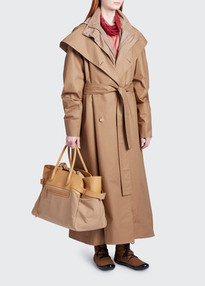 Shop The Row Augusta Hooded Double-breast Belted Long Coat In Taupe