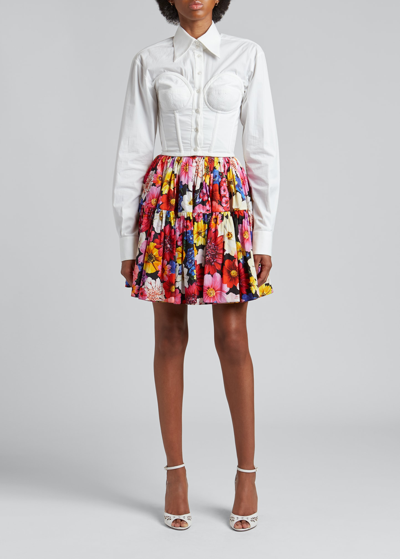 Shop Dolce & Gabbana Floral-print Tiered Mini Skirt In Black