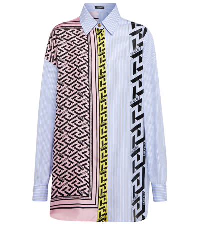 Shop Versace Greca Printed Silk And Cotton Shirt In Candy+black