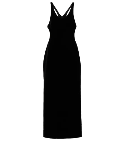 Shop Saint Laurent Cutout Velvet Midi Dress In Noir