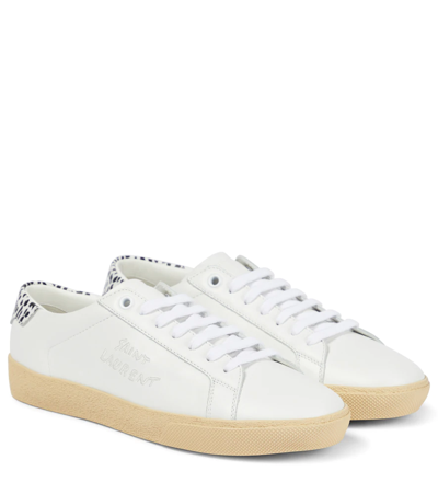 Shop Saint Laurent Court Leather Sneakers In Blanc Opt/bia+nero